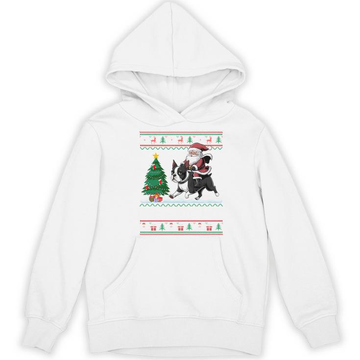 Xmas Tree Lighting Santa Riding Boston Terrier Christmas Women's Hoodie, novelty gifts, funny gifts