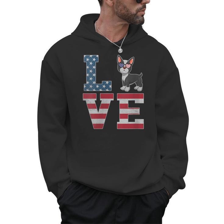 4th Of July Decor Patriotic LOVE Boston Terrier USA Flag Men Hoodie