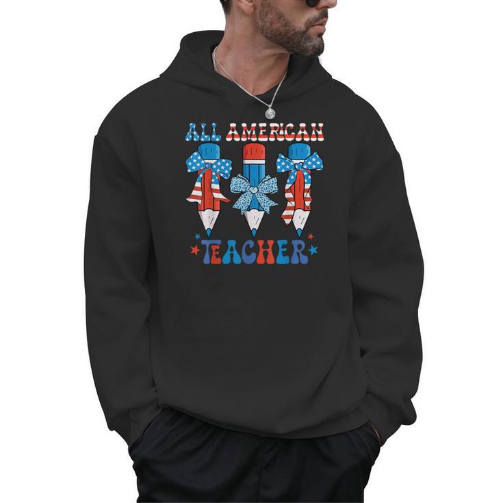 All American Teacher Pencil Coquette Bow USA Flag Teachers Men Hoodie