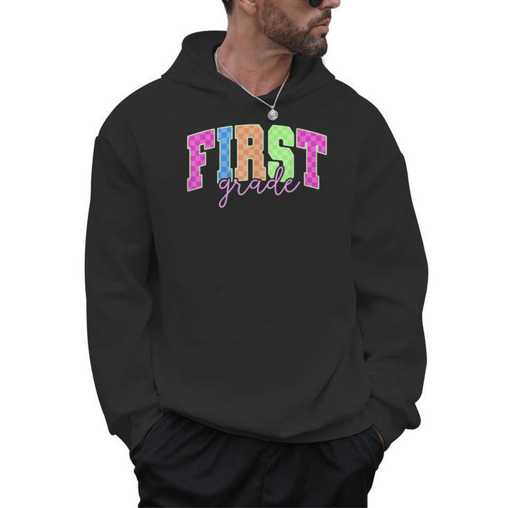 Back To School Neon Checkered First Grade Colorful Teacher Men Hoodie
