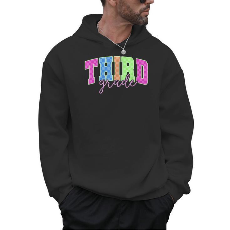 Back To School Neon Checkered Third Grade Colorful Teacher Men Hoodie