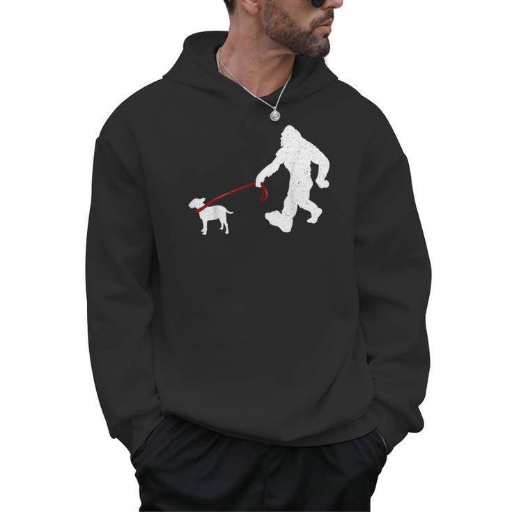 Bigfoot Walking With Bull Terrier Dog Men Hoodie