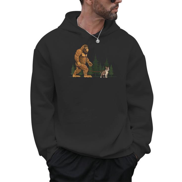 Boston Terrier Bigfoot Dog Walking Dog Mom Dad Kids Men Hoodie