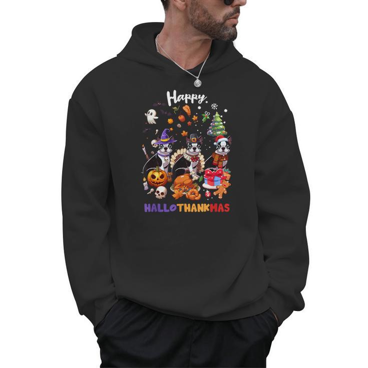 Boston Terrier Dog Christmas Happy Hallothankmas Halloween For Men Women Kids Men Hoodie