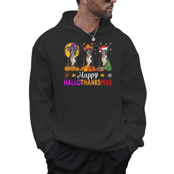 Boston Terrier Dog Halloween Christmas Hallothanksmas Men Women Kids Men Hoodie