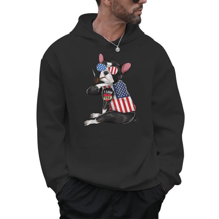 Boston Terrier Dog Merica 4th Of July Usa American Flag Men Men Hoodie