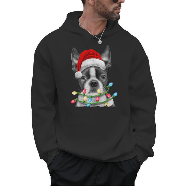 Boston Terrier Dog Santa Christmas Tree Lights Xmas Men Hoodie