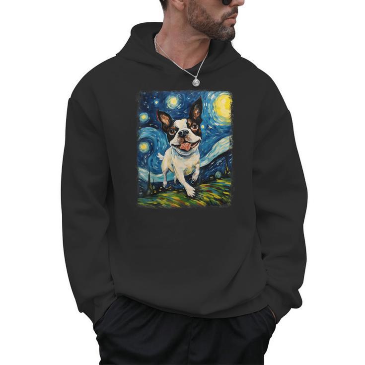 Boston Terrier Dog Starry Night Painting Men Hoodie, trending gift
