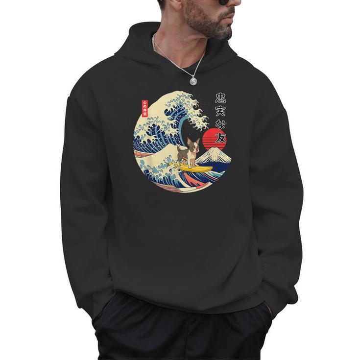 Boston Terrier Japanese Kanagawa Wave Surf Loyal Dog Men Women Kids Men Hoodie