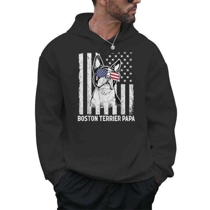 Boston Terrier Papa Cool Dog Lover USA American Flag Men Women Men Hoodie