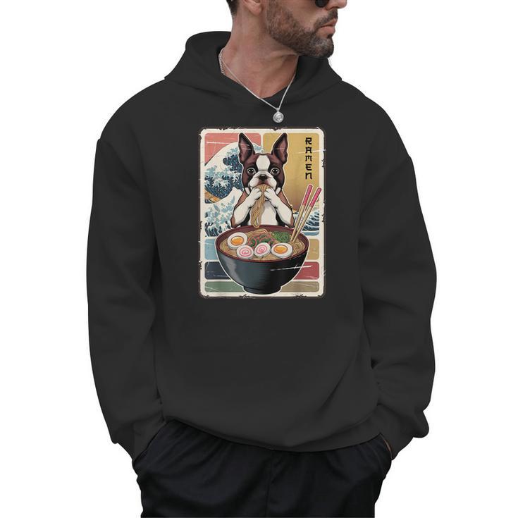 Boston Terrier Ramen Noodles Japanese Art Retro Ocean Waves Men Hoodie