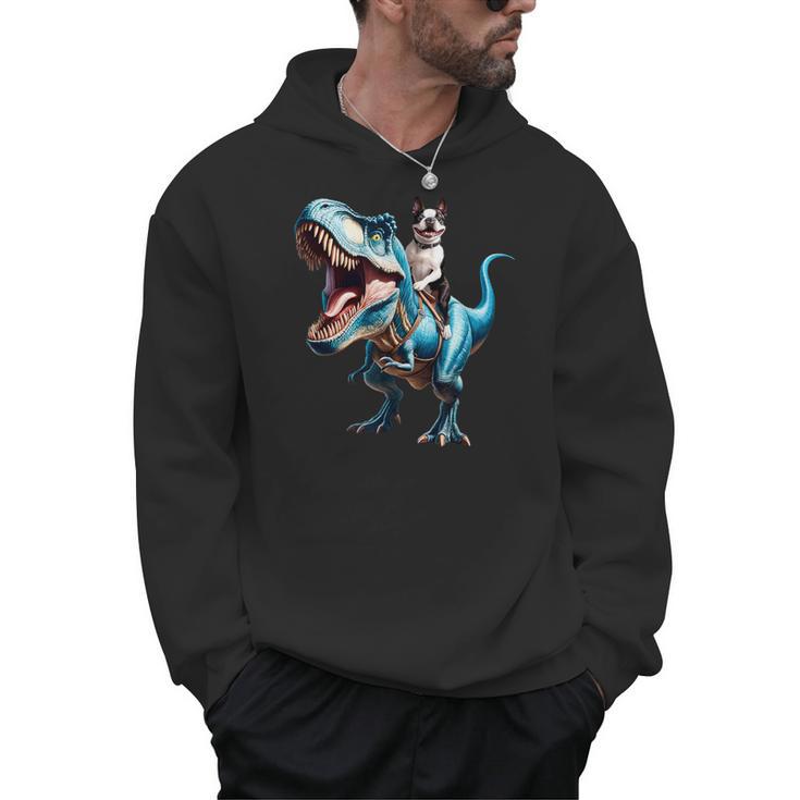 Boston Terrier Riding T-Rex Dinosaur Dog Lover Men Hoodie