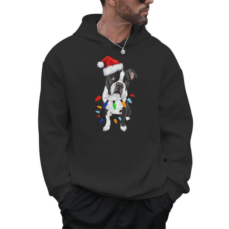 Boston Terrier Santa Christmas Lights Xmas Dog Lover Men Women Kids Men Hoodie