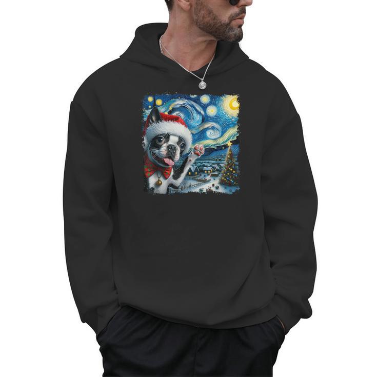 Boston Terrier Santa Starry Night Van Gogh Christmas Dog Men Women Kids Men Hoodie