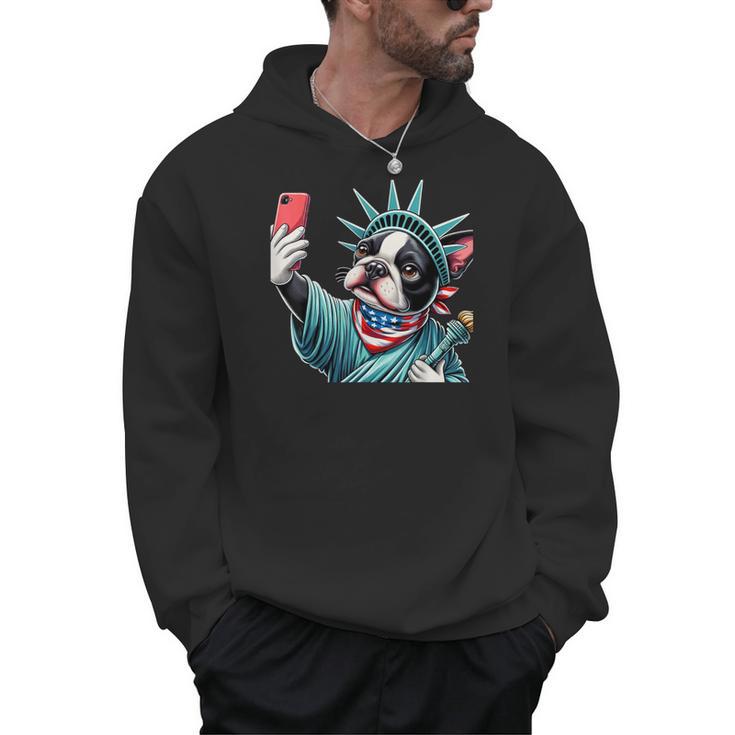 Boston Terrier Selfie Statue Of Liberty 4th Of July American Men Hoodie