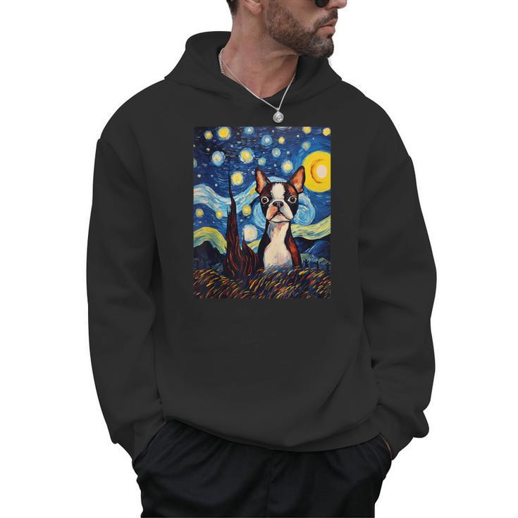 Boston Terrier Starry Night Van Gogh Art Men Hoodie