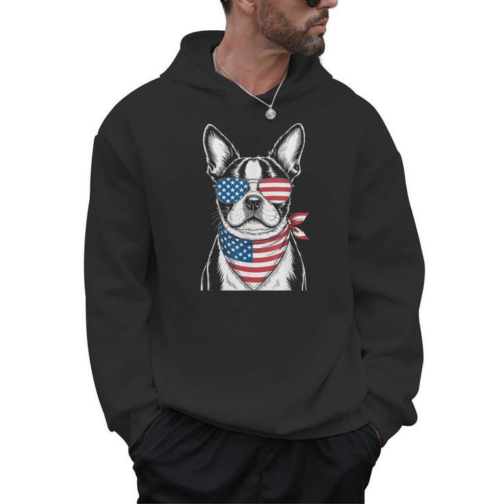 Boston Terrier USA Flag Sunglasses Patriotic 4th Of July Men Hoodie