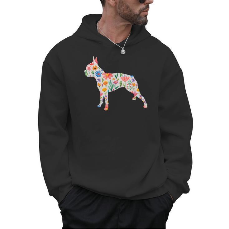 Boston Terrier Watercolor Flowers Men Hoodie