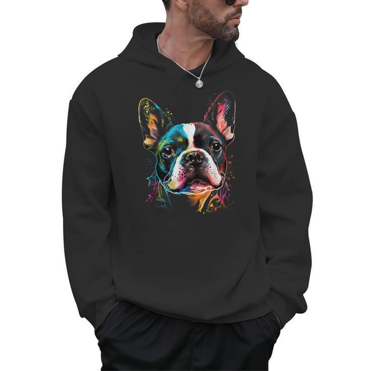 Cute Boston Terrier Puppy Dog Art Lover Unique Painting For Men Women Kids Men Hoodie