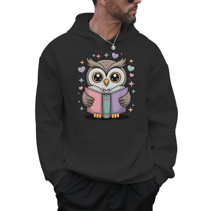 Cute Reading Owl Book Lover Teacher Librarian Bookworm Men Hoodie