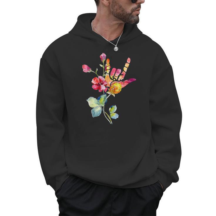 Flower American Sign Language ASL Teacher Teaching Deaf Men Hoodie