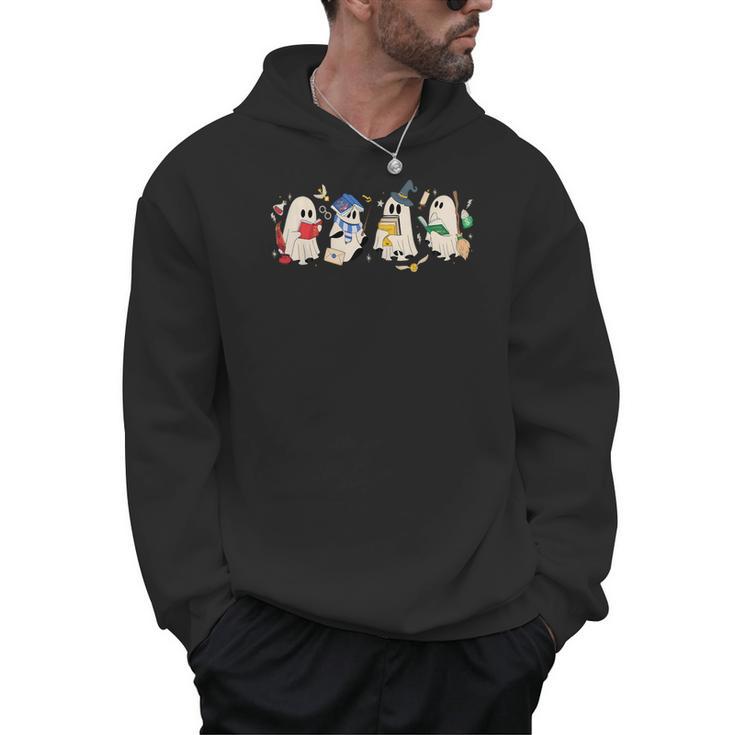 Ghost Book Reading Books Lover Teacher Happy Halloween Men Hoodie
