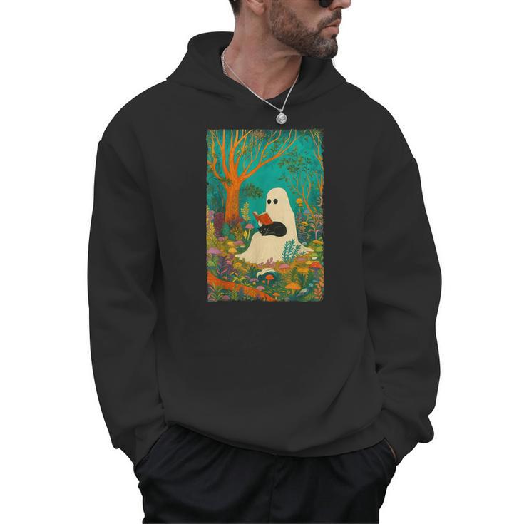 Groovy Ghost Reading Book Cat Halloween Ghost Teacher Men Hoodie