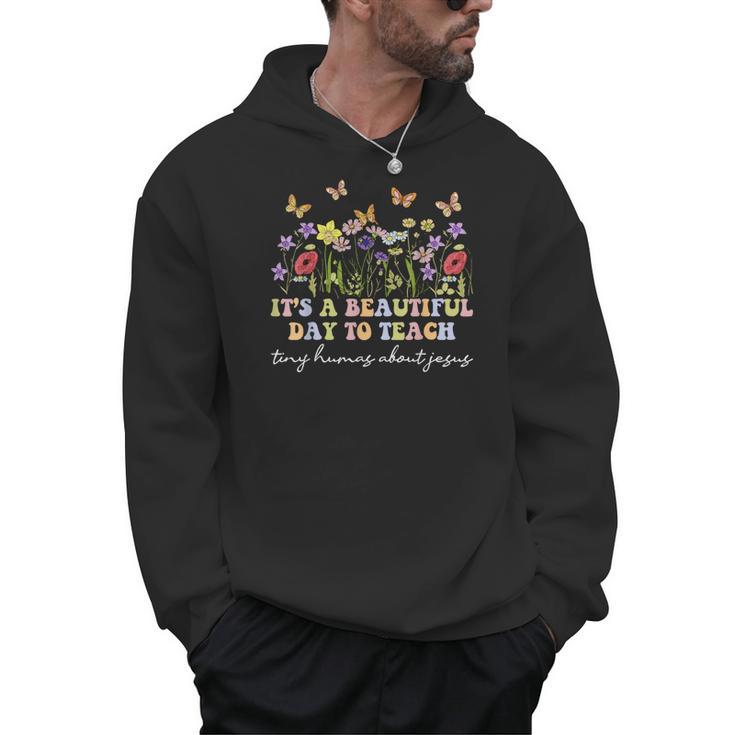 Groovy I Teach Tiny Humans About Jesus Christian Teacher Men Hoodie