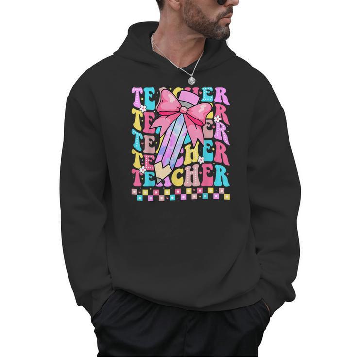 Groovy Teacher Cute Coquette Bow Flower Retro Back To School Men Hoodie