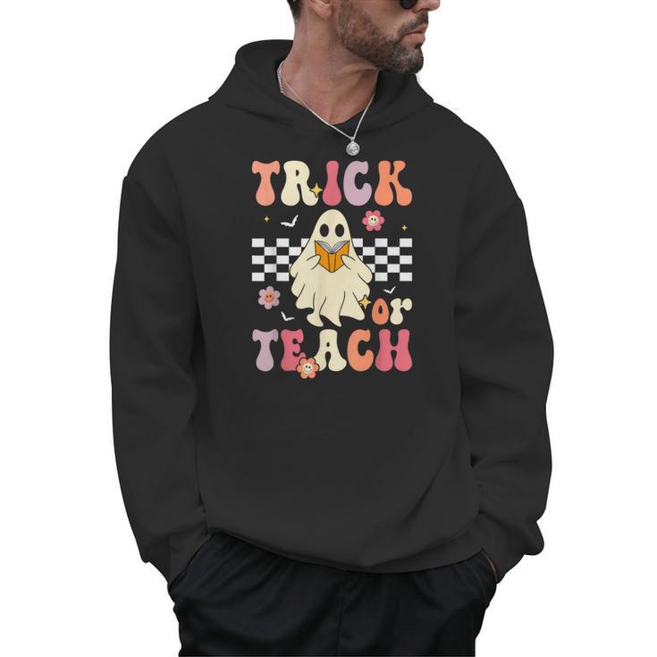 Groovy Teacher Halloween Retro Trick Or Teach Floral Ghost Men Hoodie