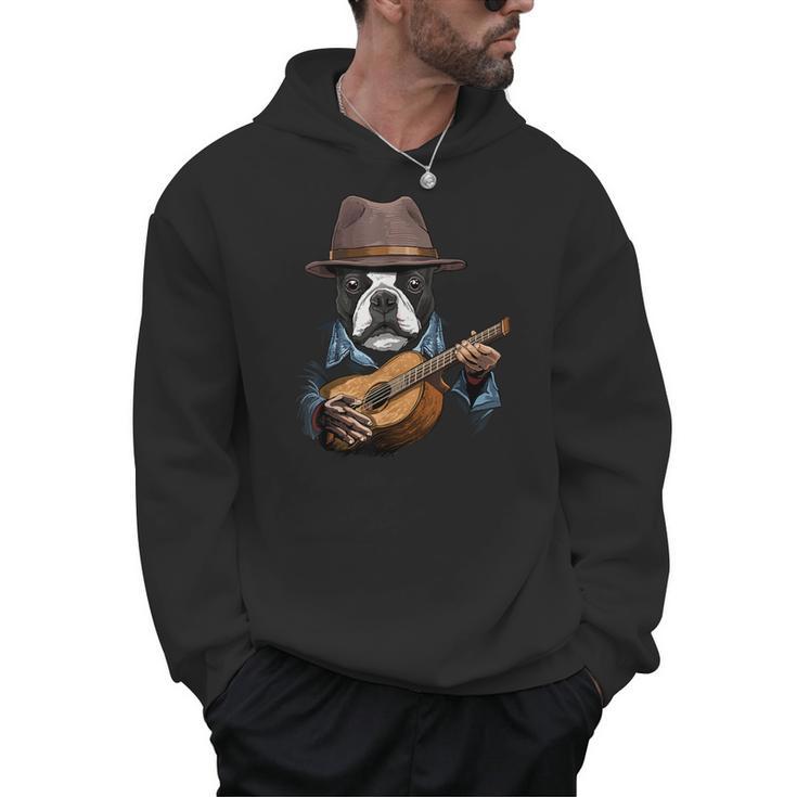 Guitar Shirt Boston Terrier Dog Playing Acoustic Guitar Men Hoodie
