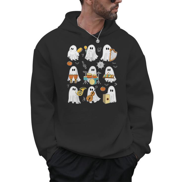 Halloween Ghost Music Teacher Playing Instruments Men Hoodie