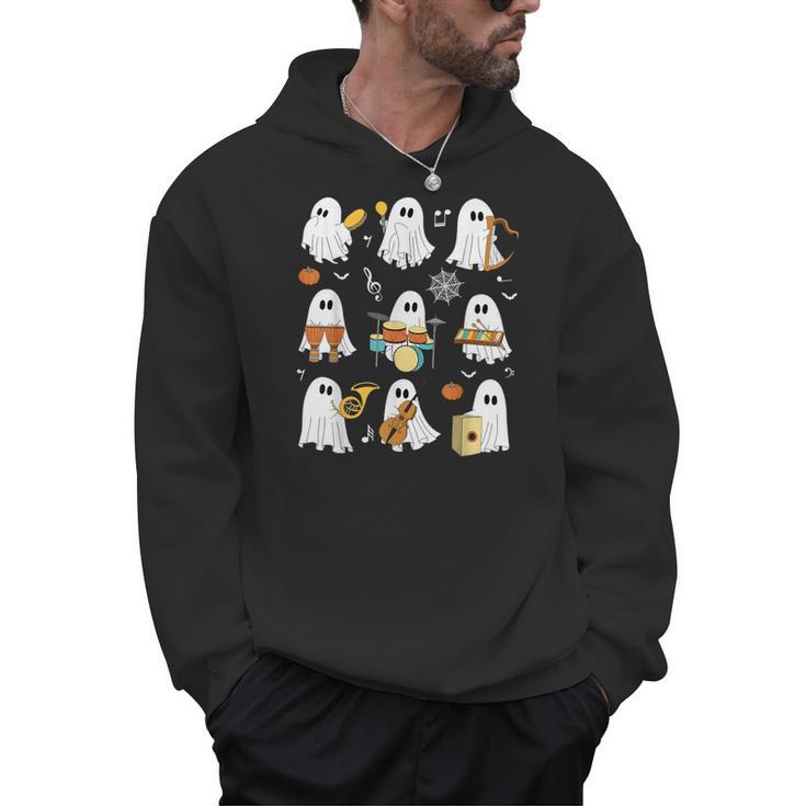 Halloween Ghost Playing Musical Instruments Music Teacher Men Hoodie