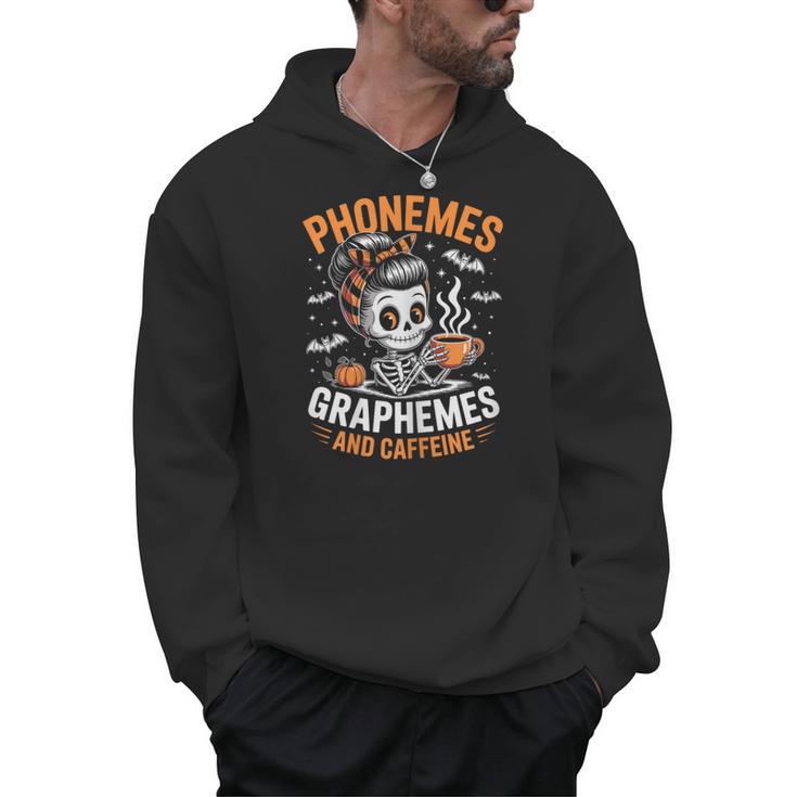 Halloween Skeleton Teacher Phonemes Graphemes Caffeine Lover Men Hoodie