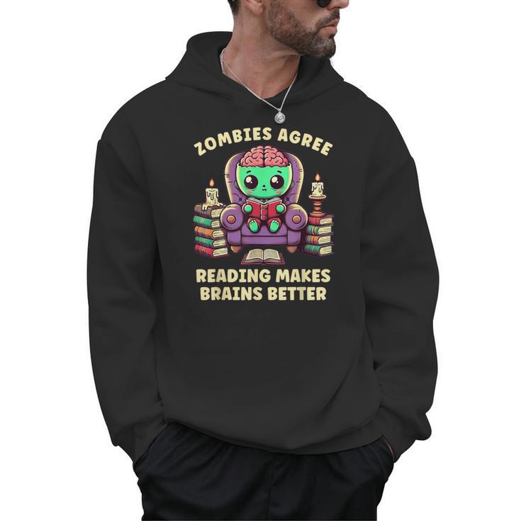 Halloween Teacher Zombie Reading Is Good For Brains Men Hoodie