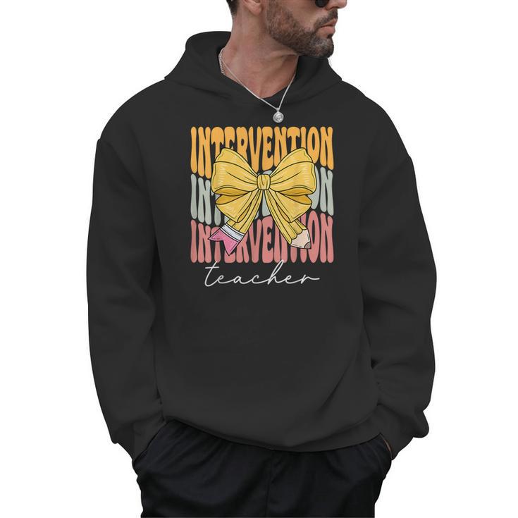 Interventionist Teacher Groovy Coquette Bow Back To School Men Hoodie
