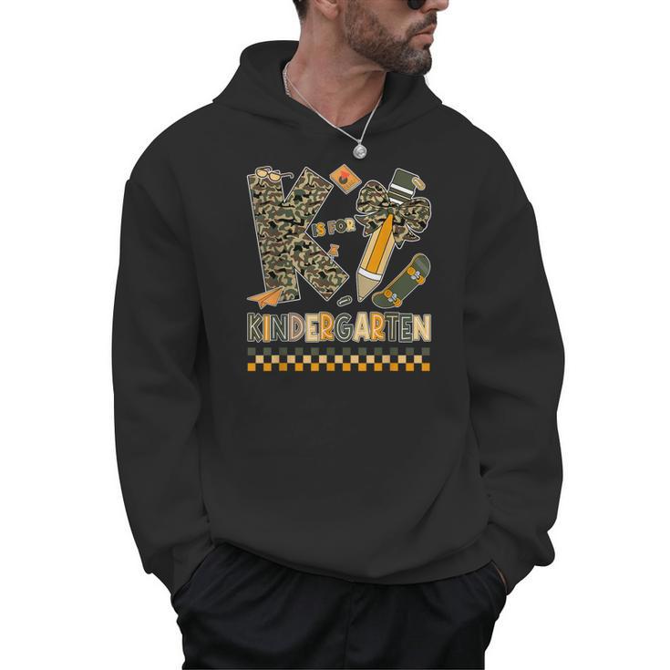 K Is For Kindergarten Teacher Coquette Bow Camo Men Hoodie