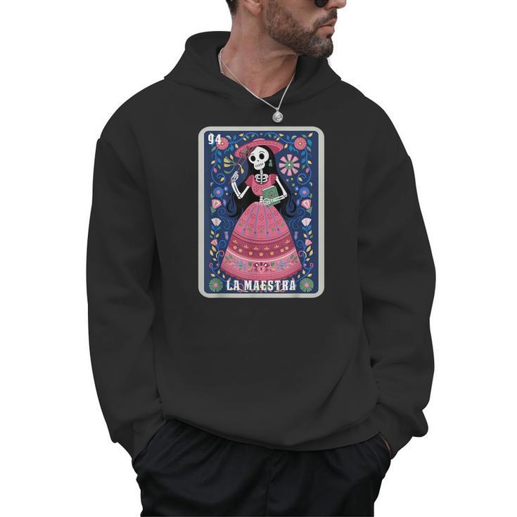 La Maestra Halloween Mexican Bingo Card Teacher Lottery Card Men Hoodie