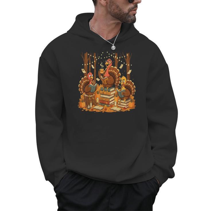Librarian Turkey Reading Book Fall Thanksgiving Teacher Men Hoodie