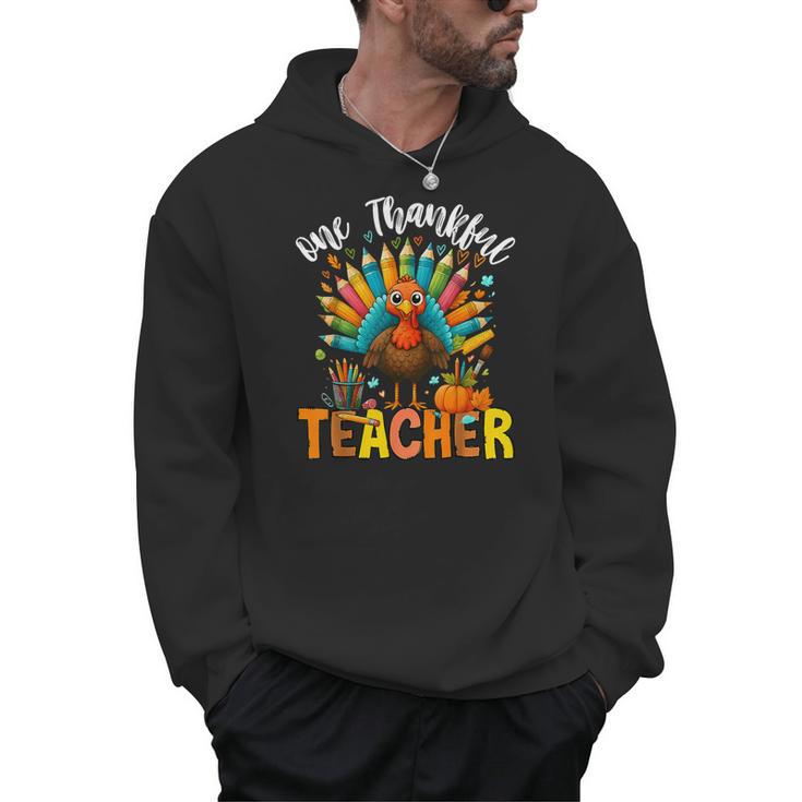 One Thankful Teacher Thanksgiving Turkey Cute Crayon Pencil Men Hoodie