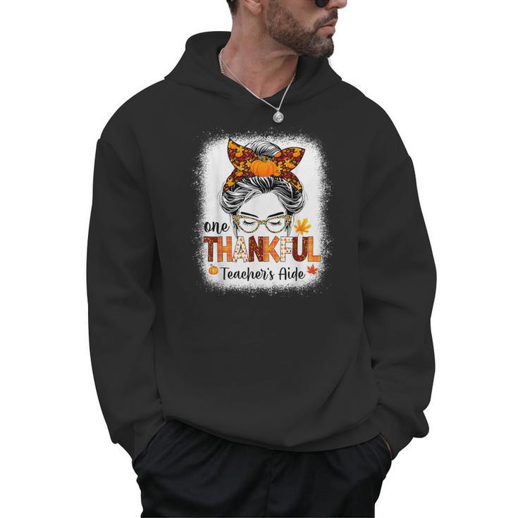One Thankful Teacher's Aide Messy Bun Thanksgiving Fall Men Hoodie