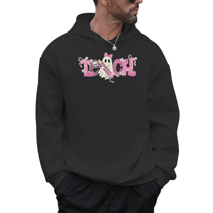 Pink Ghost Teach Halloween Teacher In Spooky Season Men Hoodie