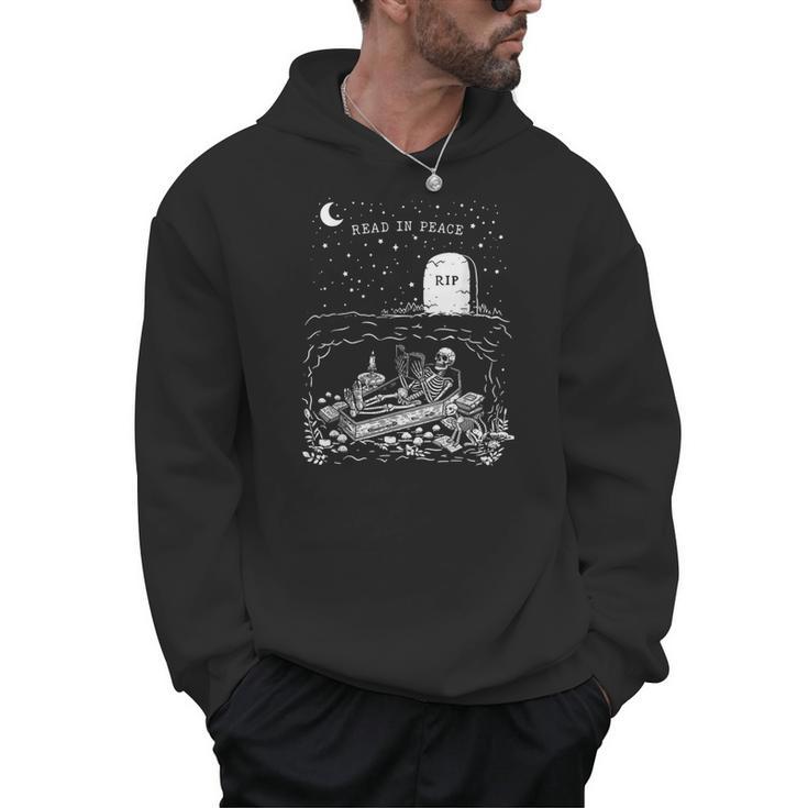 Read In Peace Skeleton Halloween Book Reading Spooky Teacher Men Hoodie