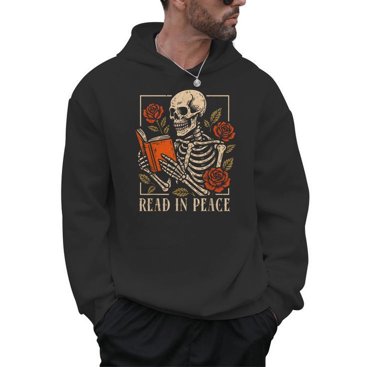 Read In Peace Skeleton Reading Book Halloween Teacher Men Hoodie