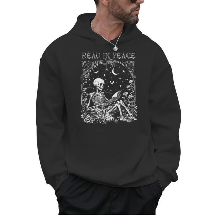 Read In Peace Skeleton Reading Teacher Spooky Halloween Men Hoodie