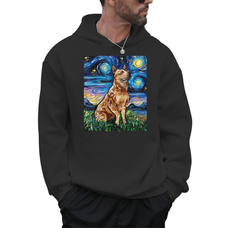 Red Heeler Starry Night Cattle Dog Colorful Art By Aja For Men Women Girls Kids Men Hoodie