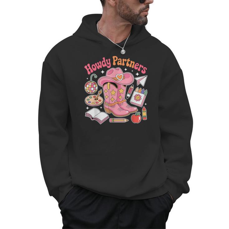 Retro Howdy Partners Cowgirl Cowboy Teacher Back To School Men Hoodie