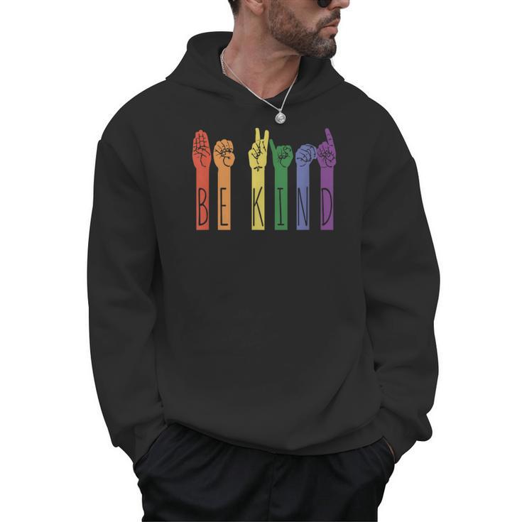 Retro Be Kind ASL Deaf Teacher Sign Language Gay Pride Men Hoodie