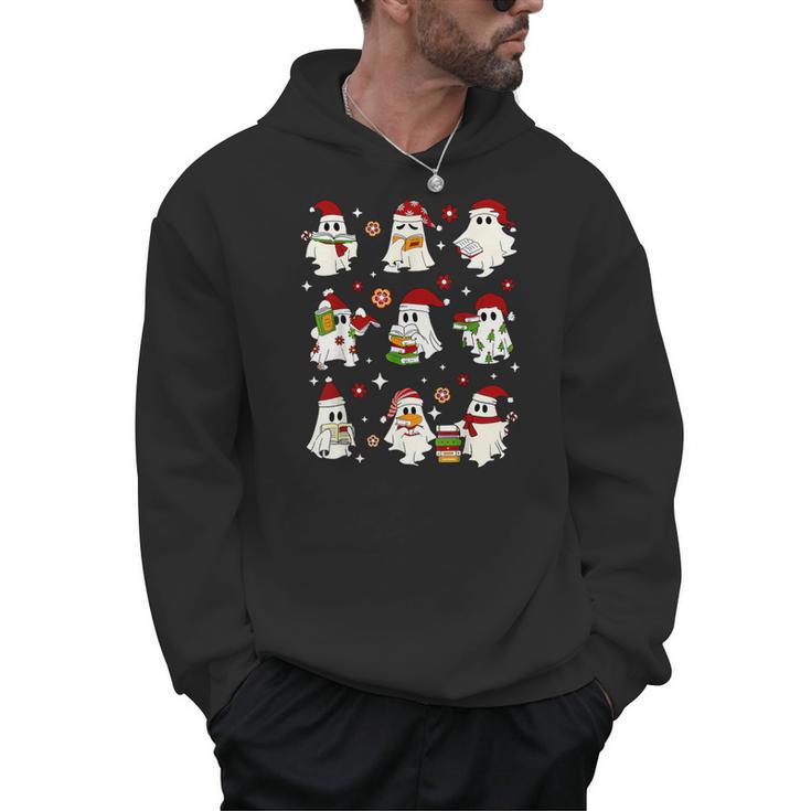 Santa Ghost Reading Books Christmas Library Teacher Men Hoodie