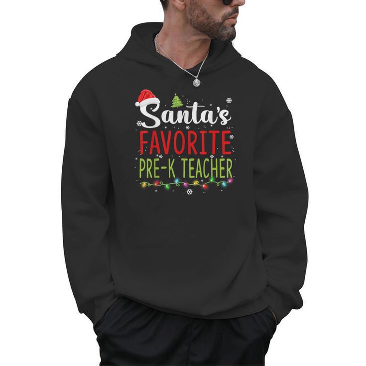 Santa's Favorite Pre-K Teacher Christmas Santa Hat Lights For Men Women Kids Men Hoodie